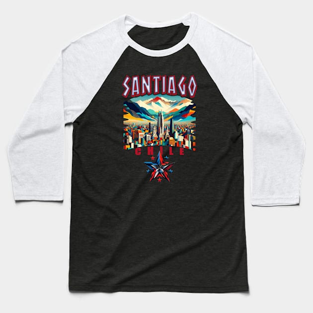 Santiago Chile Artistic Cityscape Skyline Baseball T-Shirt by Sambastyles